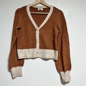 YES/LOLA Brown & Cream Button-Up Cropped Cardigan – Women’s XS